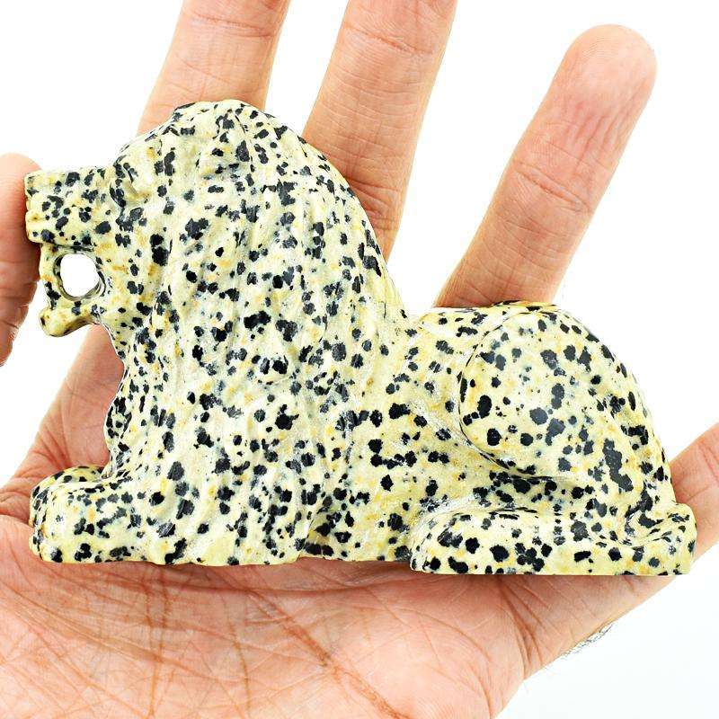 gemsmore:Exclusive Dalmation Jasper Hand Carved Lion