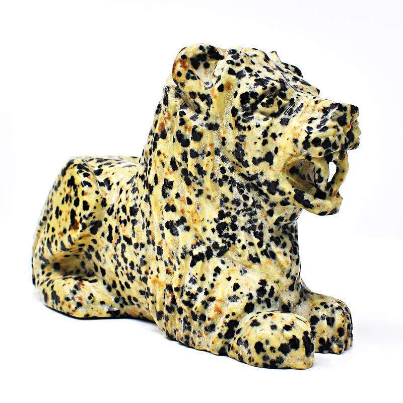 gemsmore:Exclusive Dalmation Jasper Hand Carved Lion