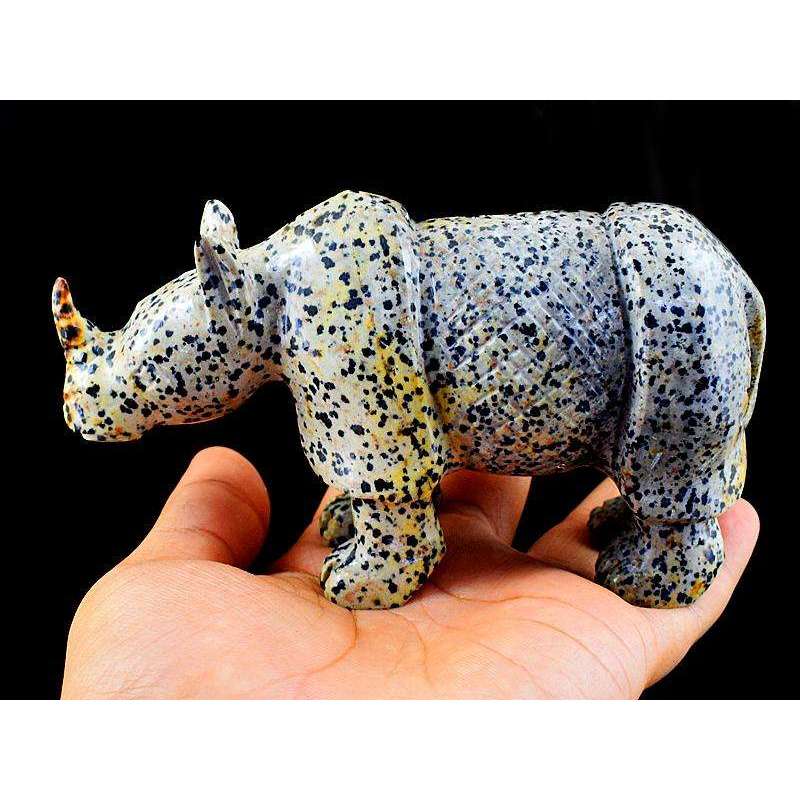 gemsmore:Exclusive Dalmation Jasper Hand Carved Rhino