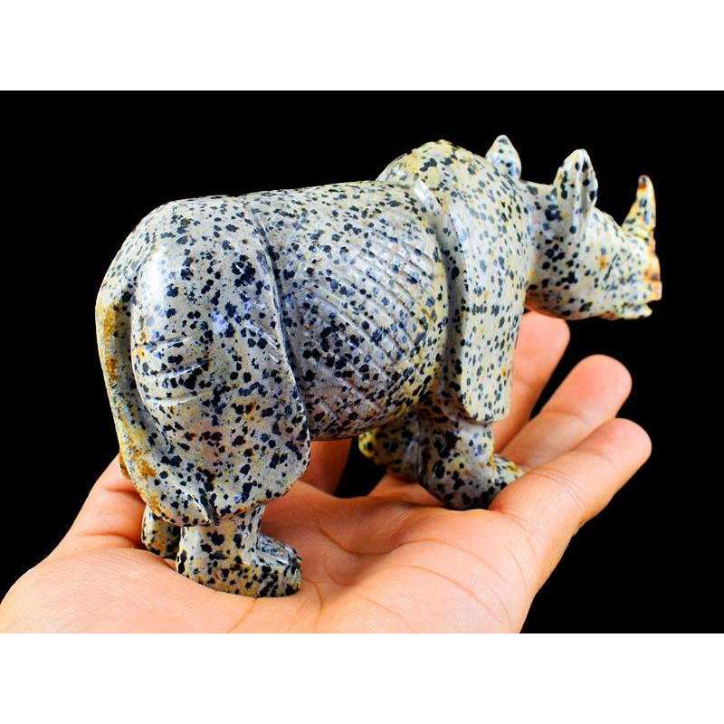 gemsmore:Exclusive Dalmation Jasper Hand Carved Rhino