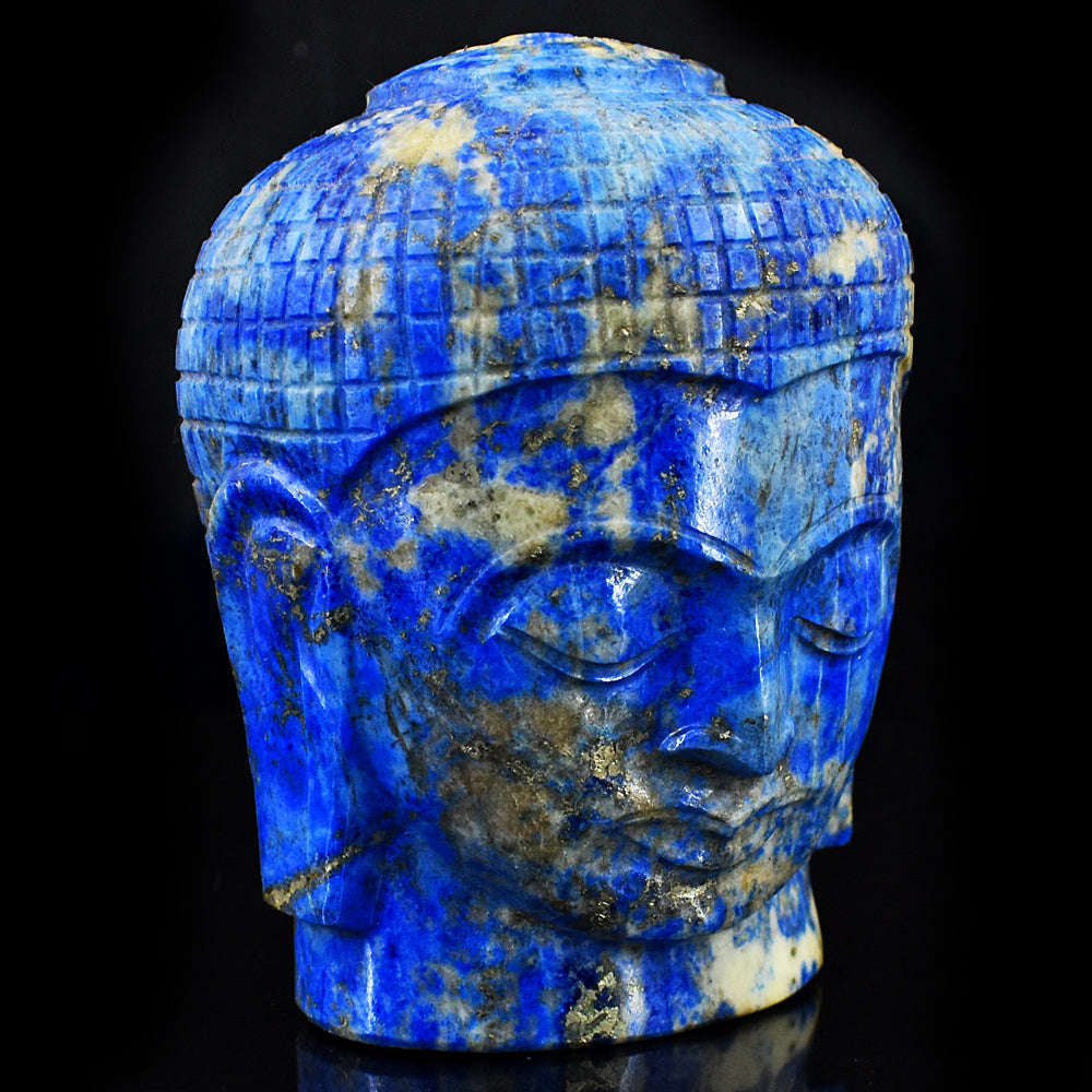 gemsmore:Exclusive Denim Blue Lapis Lazuli  Hand Carved Genuine Crystal Gemstone Carving Buddha Head