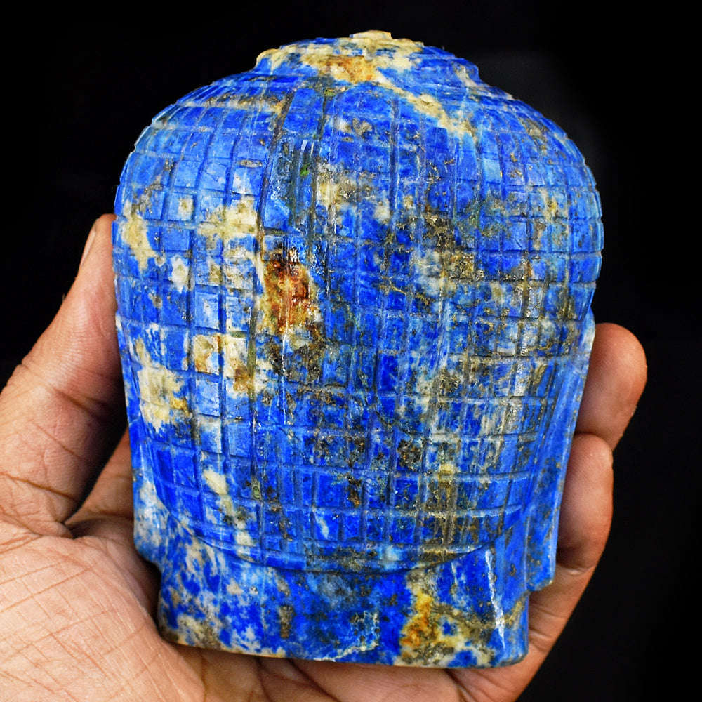 gemsmore:Exclusive Denim Blue Lapis Lazuli  Hand Carved Genuine Crystal Gemstone Carving Buddha Head