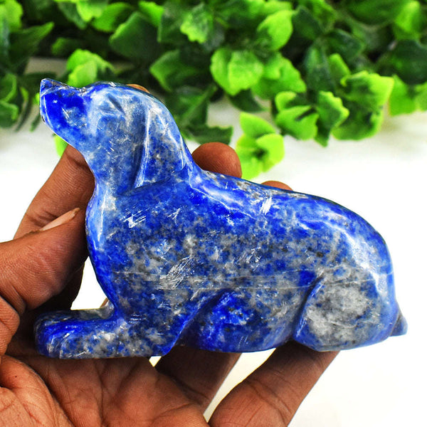 gemsmore:Exclusive Denim Blue Lapis Lazuli  Hand Carved Genuine Crystal Gemstone Carving Dog
