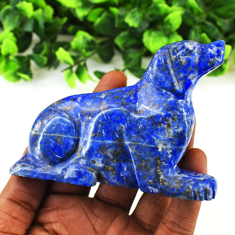 gemsmore:Exclusive Denim Blue Lapis Lazuli  Hand Carved Genuine Crystal Gemstone Carving Dog