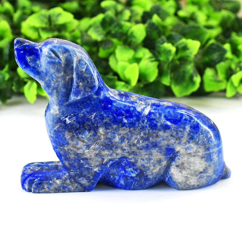 gemsmore:Exclusive Denim Blue Lapis Lazuli  Hand Carved Genuine Crystal Gemstone Carving Dog