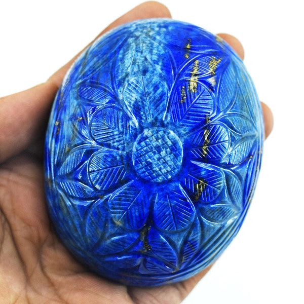 gemsmore:Exclusive Denim Blue Lapis Lazuli Hand Carved Genuine Crystal Gemstone Carving Mughal Carved Cabochon