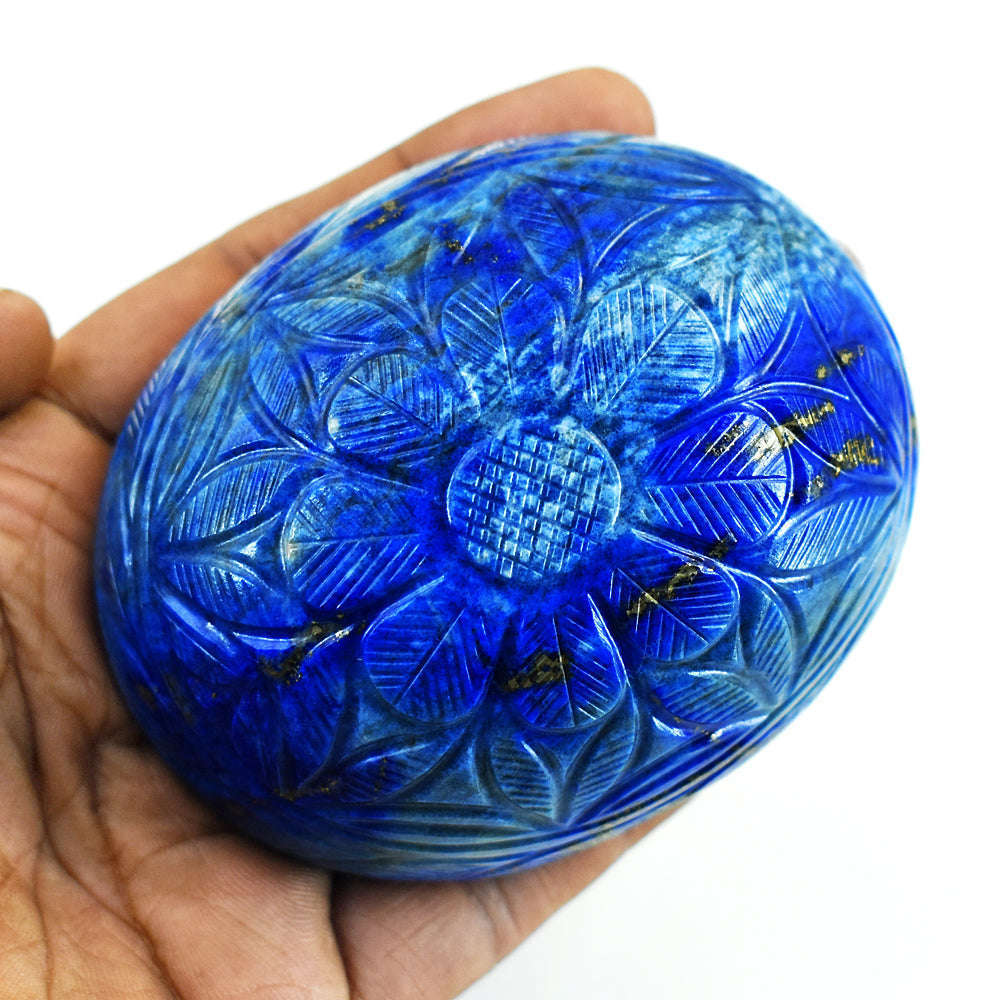 gemsmore:Exclusive Denim Blue Lapis Lazuli Hand Carved Genuine Crystal Gemstone Carving Mughal Carved Cabochon