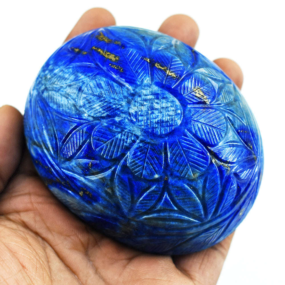 gemsmore:Exclusive Denim Blue Lapis Lazuli Hand Carved Genuine Crystal Gemstone Carving Mughal Carved Cabochon