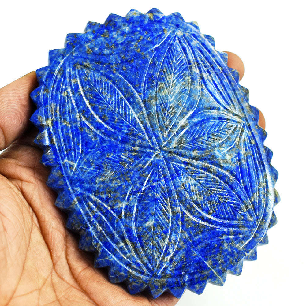gemsmore:Exclusive Denim Blue Lapis Lazuli  Hand Carved Genuine Crystal Gemstone Carving Mughal Carved Gem