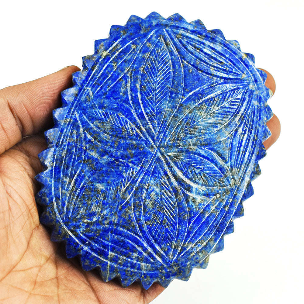 gemsmore:Exclusive Denim Blue Lapis Lazuli  Hand Carved Genuine Crystal Gemstone Carving Mughal Carved Gem