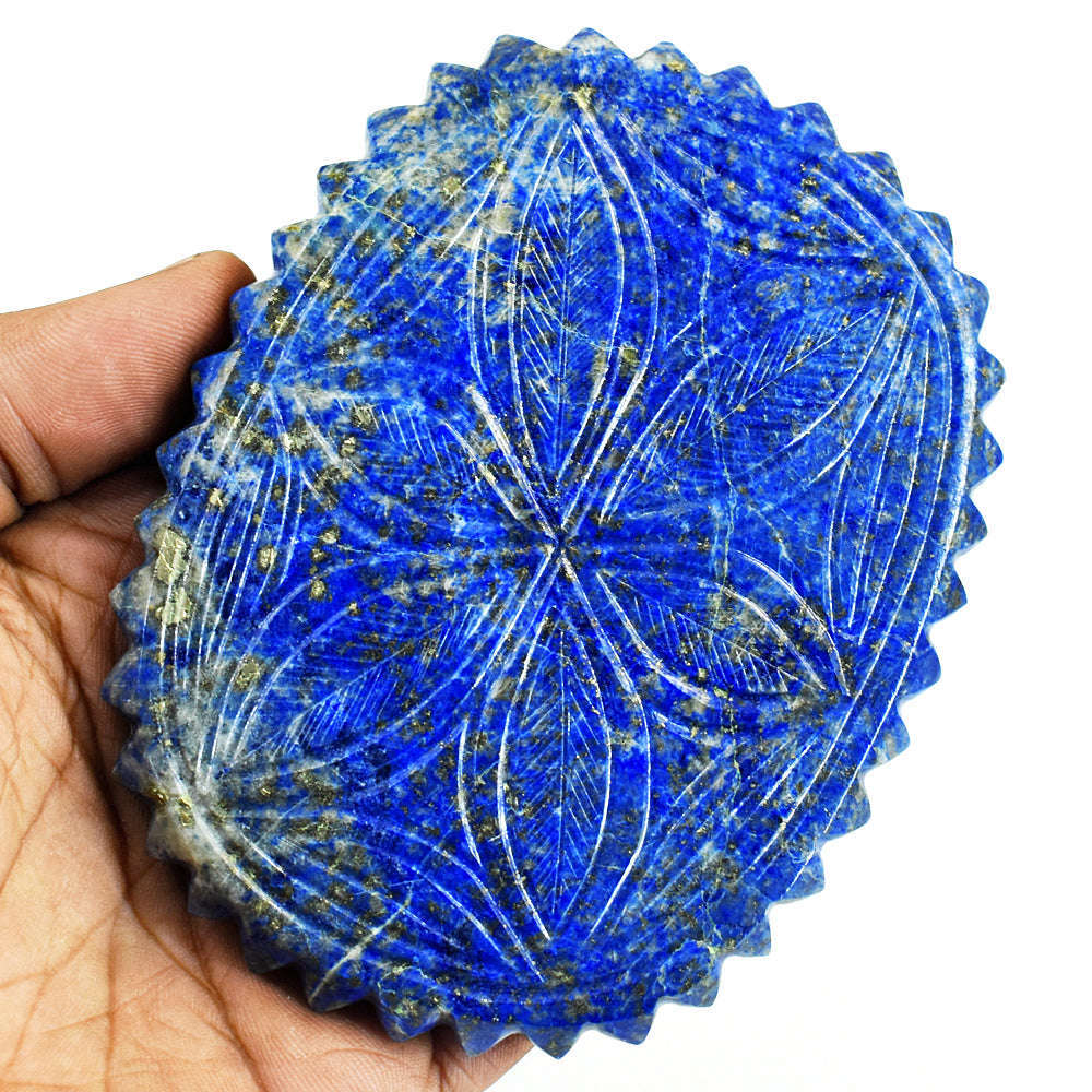 gemsmore:Exclusive Denim Blue Lapis Lazuli  Hand Carved Genuine Crystal Gemstone Carving Mughal Carved Gem
