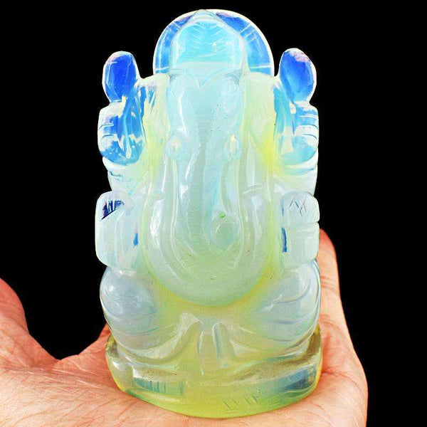 gemsmore:Exclusive Fire Play Opalite Hand Carved Ganesha Idol