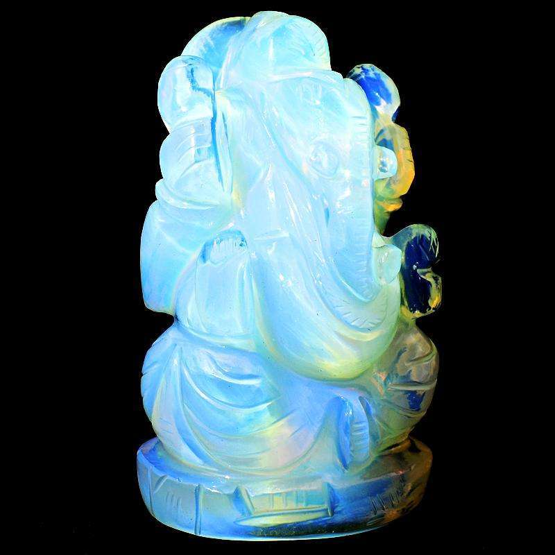 gemsmore:Exclusive Fire Play Opalite Hand Carved Ganesha Idol