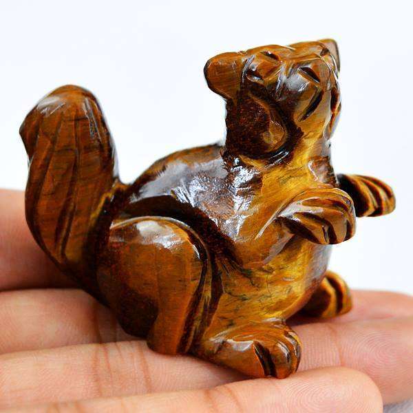 gemsmore:Exclusive Genuine Golden Tiger Eye Carved Mongoose