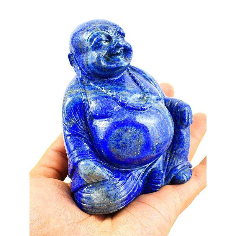 gemsmore:Exclusive Genuine Lapis Lazuli Hand Carved Laughing Buddha Idol Statute