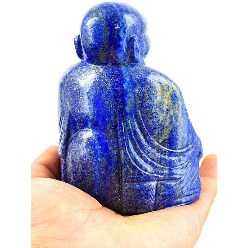 gemsmore:Exclusive Genuine Lapis Lazuli Hand Carved Laughing Buddha Idol Statute