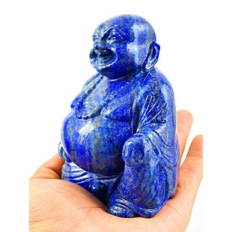 gemsmore:Exclusive Genuine Lapis Lazuli Hand Carved Laughing Buddha Idol Statute