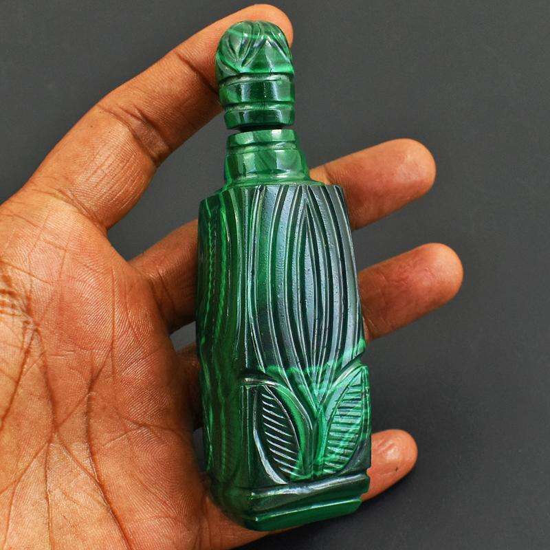 gemsmore:Exclusive Genuine Malachite Carved Perfume Bottle