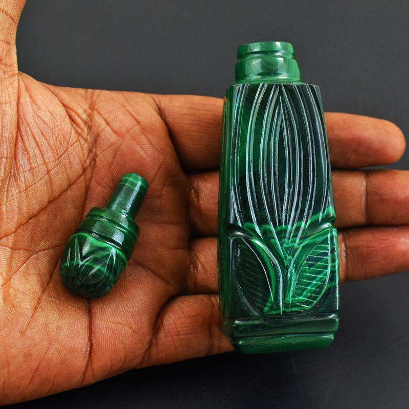 gemsmore:Exclusive Genuine Malachite Carved Perfume Bottle