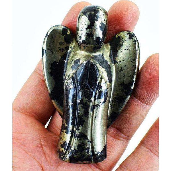 gemsmore:Exclusive Golden Pyrite Carved Reiki Healing Angel