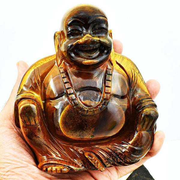 gemsmore:Exclusive Golden Tiger Eye Beautifully Carved Laughing Buddha