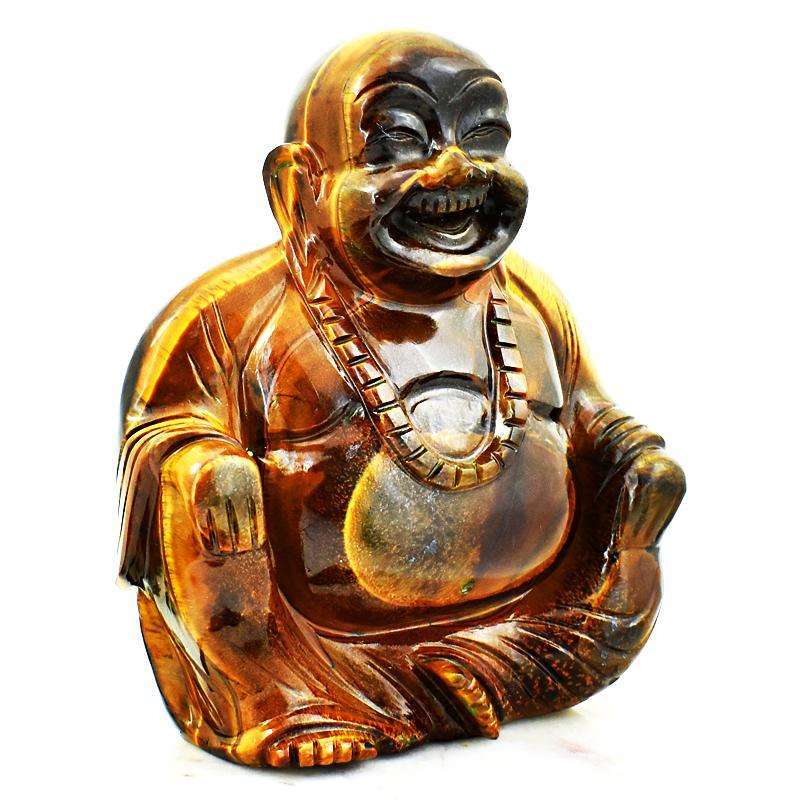 gemsmore:Exclusive Golden Tiger Eye Beautifully Carved Laughing Buddha