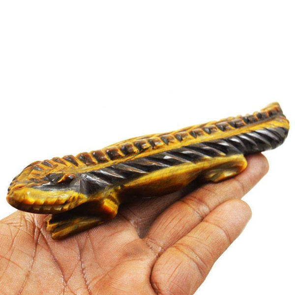 gemsmore:Exclusive Golden Tiger Eye Carved Crocodile