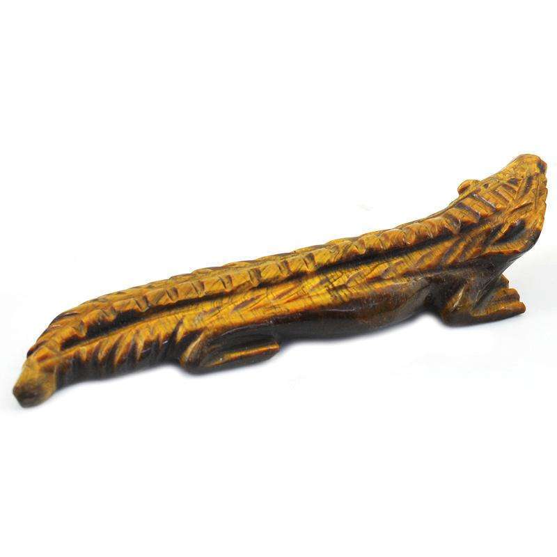 gemsmore:Exclusive Golden Tiger Eye Carved Crocodile