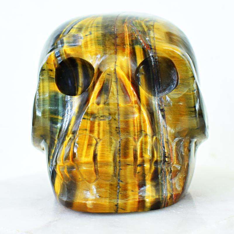 gemsmore:Exclusive Golden Tiger Eye Carved Human Skull