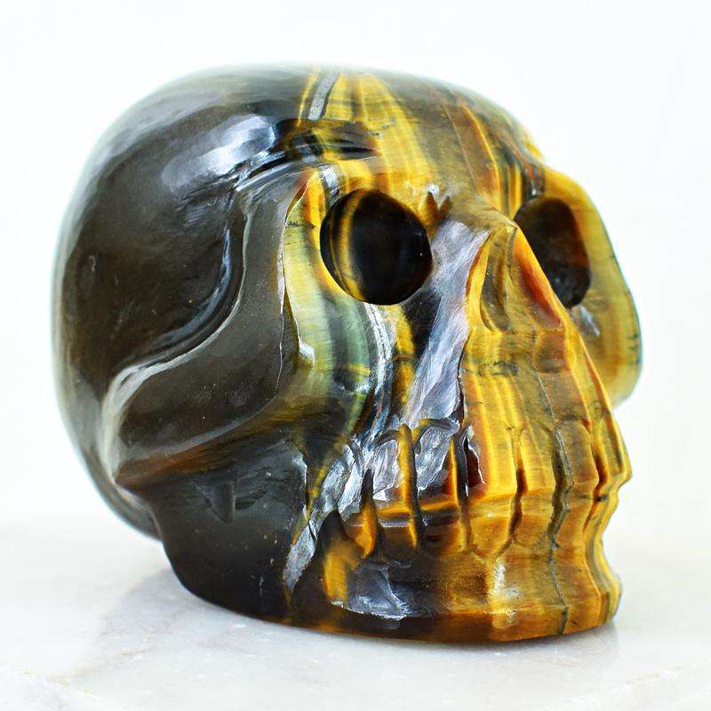 gemsmore:Exclusive Golden Tiger Eye Carved Human Skull