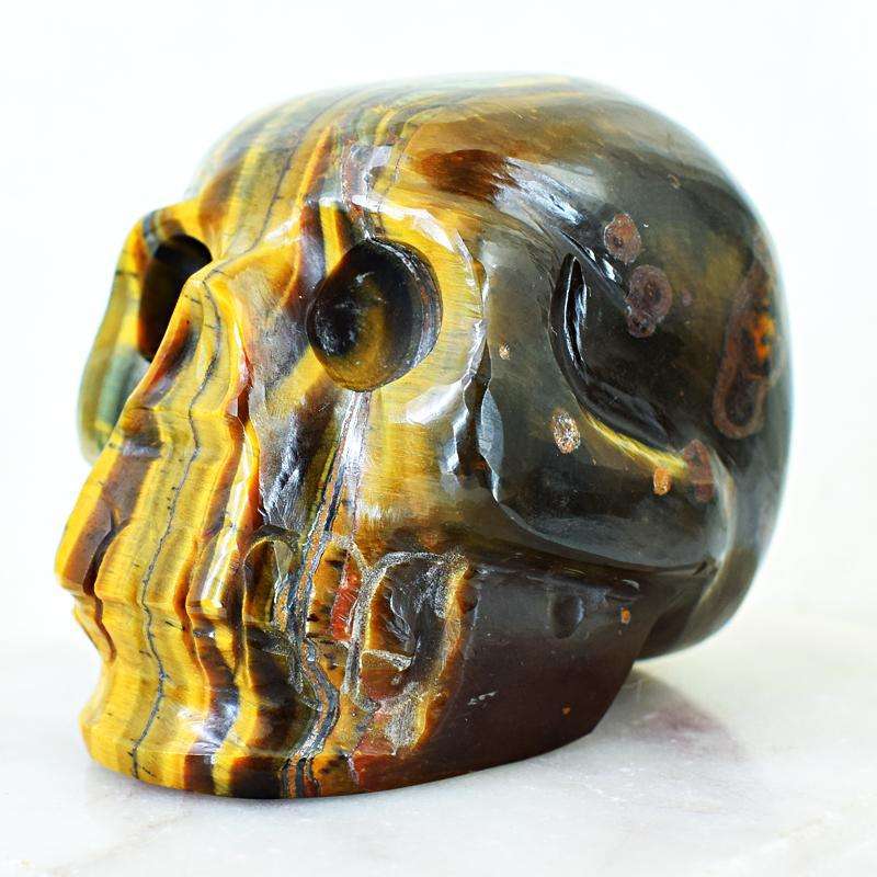 gemsmore:Exclusive Golden Tiger Eye Carved Human Skull