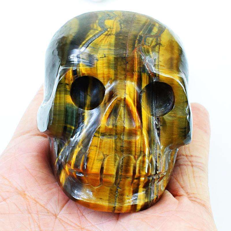 gemsmore:Exclusive Golden Tiger Eye Carved Human Skull