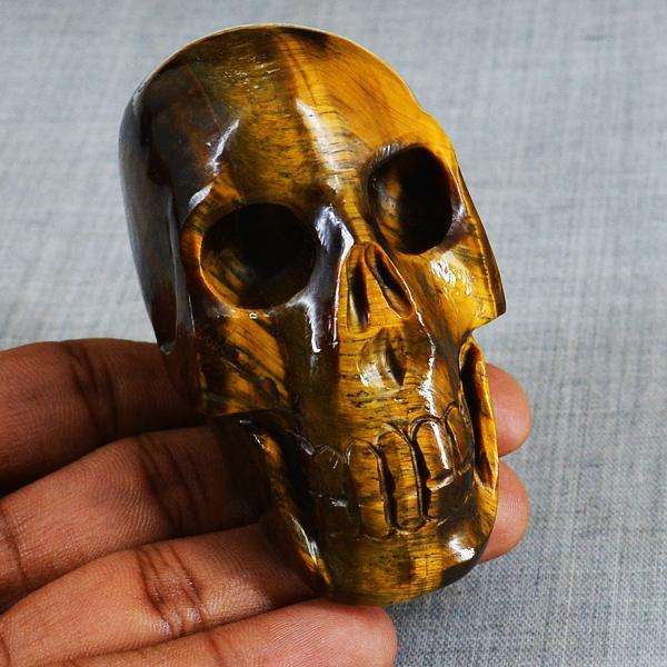 gemsmore:Exclusive Golden Tiger Eye Carved Human Skull