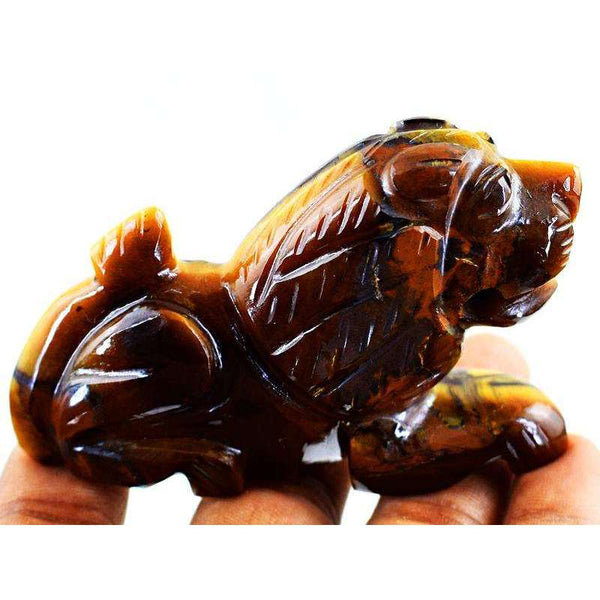 gemsmore:Exclusive Golden Tiger Eye Carved Lion - King Of Forest