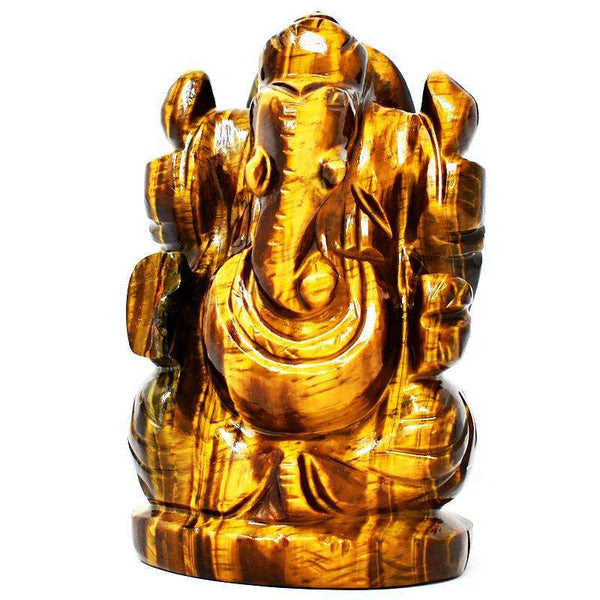 gemsmore:Exclusive Golden Tiger Eye Carved Lord Ganesha Idol Statute