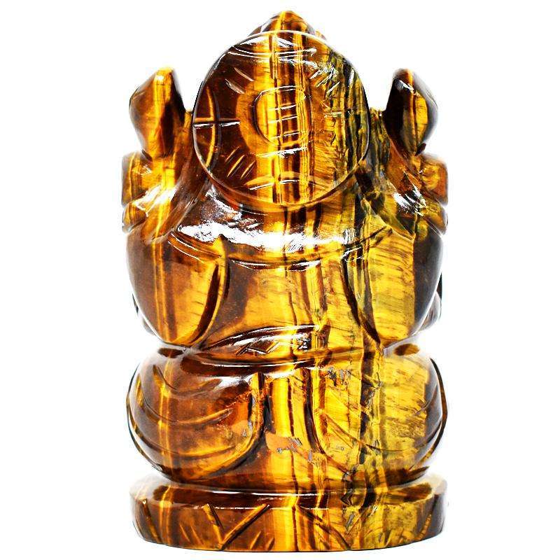 gemsmore:Exclusive Golden Tiger Eye Carved Lord Ganesha Idol Statute