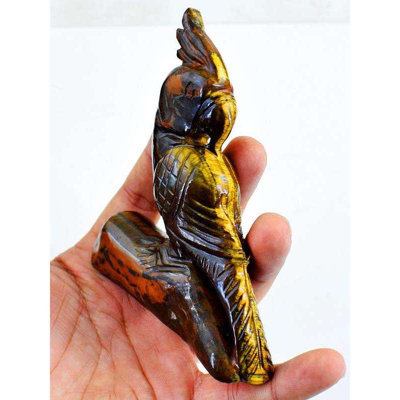 gemsmore:Exclusive Golden Tiger Eye Carved Parrot On Branch