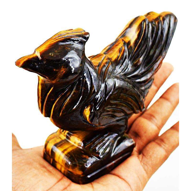 gemsmore:Exclusive Golden Tiger Eye Detailed Carved Hen