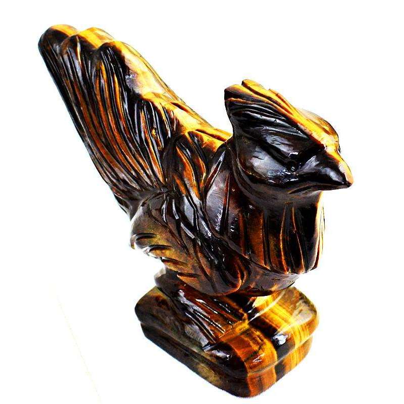 gemsmore:Exclusive Golden Tiger Eye Detailed Carved Hen