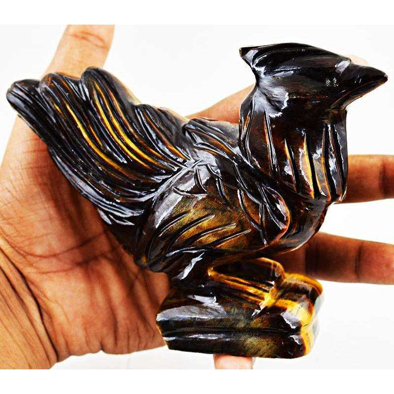 gemsmore:Exclusive Golden Tiger Eye Detailed Carved Hen