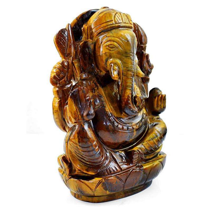 gemsmore:Exclusive Golden Tiger Eye Gemstone Carved Lord Ganesha Idol Statute
