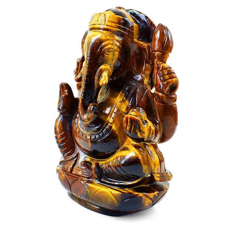 gemsmore:Exclusive Golden Tiger Eye Gemstone Carved Lord Ganesha Idol Statute