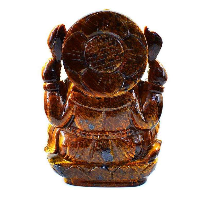 gemsmore:Exclusive Golden Tiger Eye Gemstone Carved Lord Ganesha Idol Statute