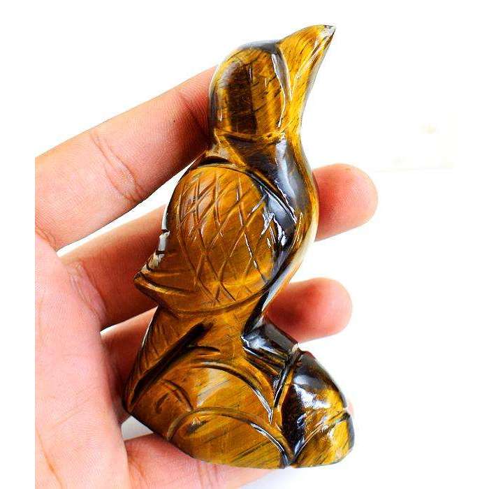 gemsmore:Exclusive Golden Tiger Eye Hand Carved Bird