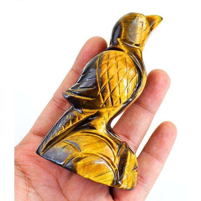 gemsmore:Exclusive Golden Tiger Eye Hand Carved Bird