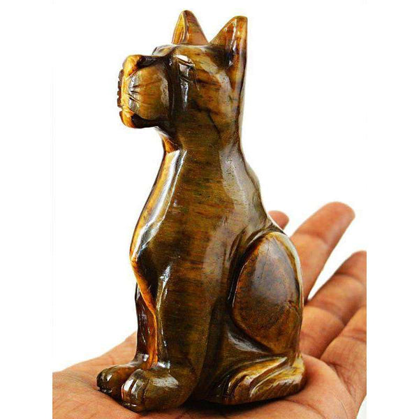 gemsmore:Exclusive Golden Tiger Eye Hand Carved Dog