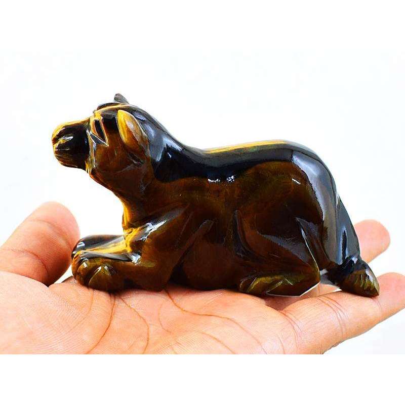 gemsmore:Exclusive Golden Tiger Eye Hand Carved Doggy