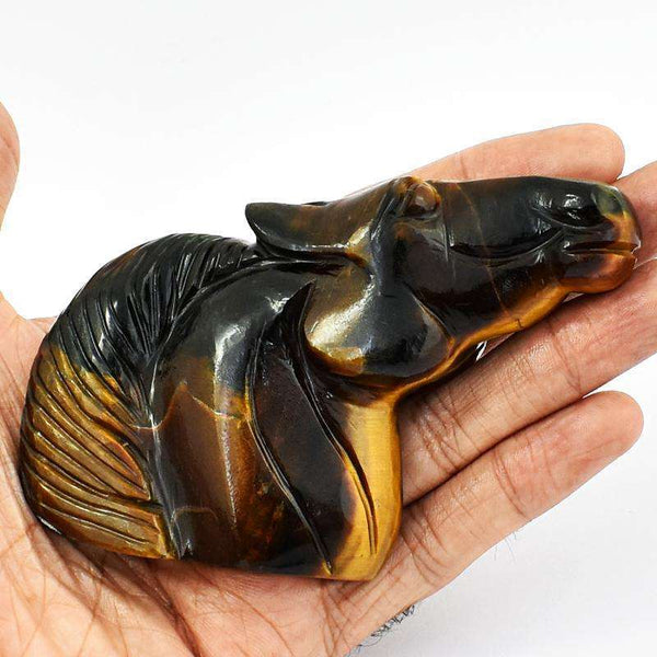 gemsmore:Exclusive Golden Tiger Eye Hand Carved Horse Head