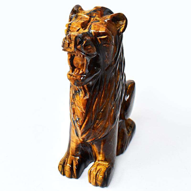 gemsmore:Exclusive Golden Tiger Eye Hand Carved Lion
