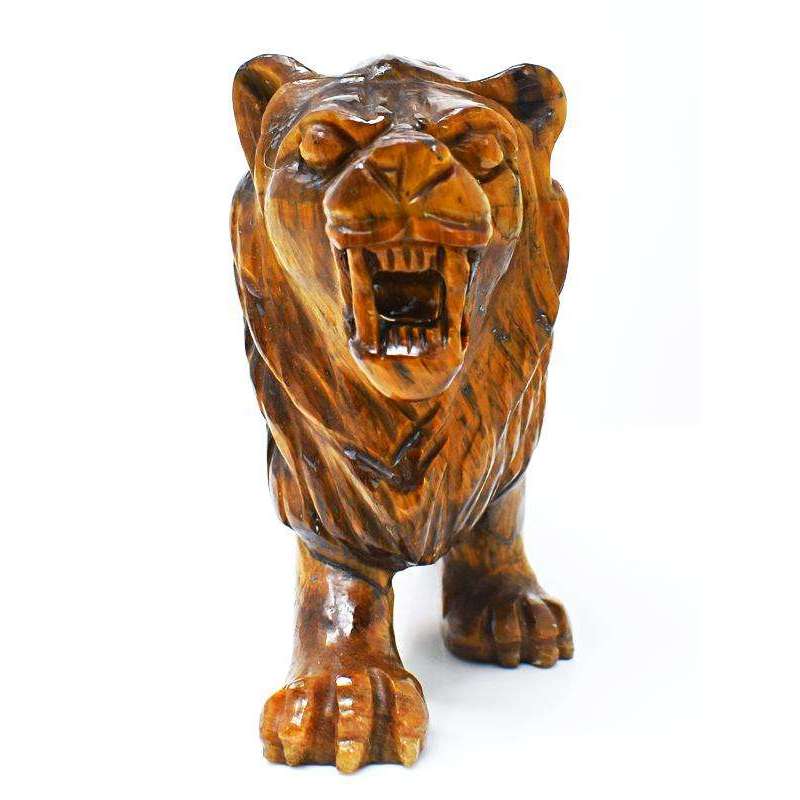 gemsmore:Exclusive Golden Tiger Eye Hand Carved Lion SIr